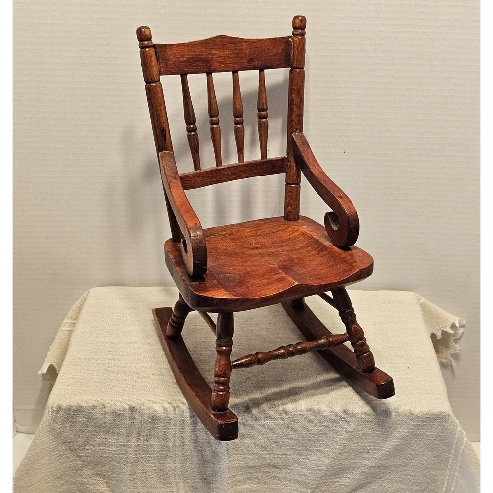 Doll Wooden Rocking Chair Cherry Color Vintage